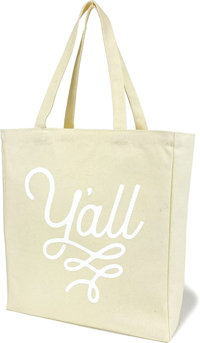 Y'all Texas Tote Bag in Cotton Canvas with Y'all Flourish Design Texas Gift