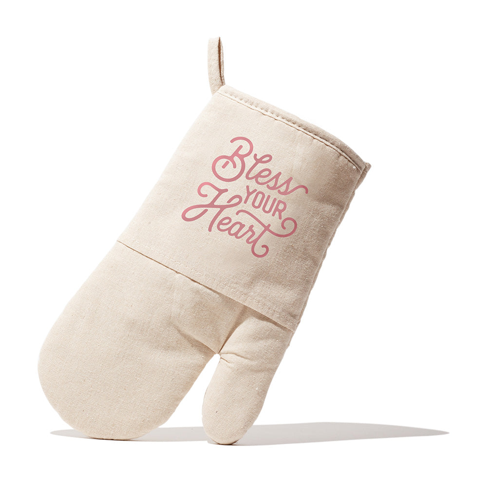 Texas Oven Mitt with Bless Your Heart Design in Natural Quilted Cotton