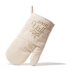 Texas Oven Mitt with Let's Eat Y'all Design in Natural Quilted Cotton Texas Gift