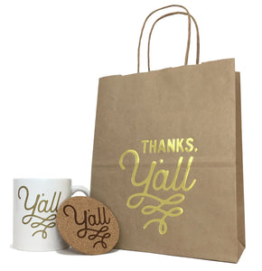 Thank You Gift Bag with Thanks, Y'all Design in Kraft - Set of 6