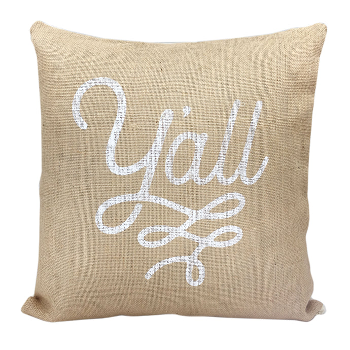 Burlap Texas Pillow Cover Y'all Design - 18 Inch